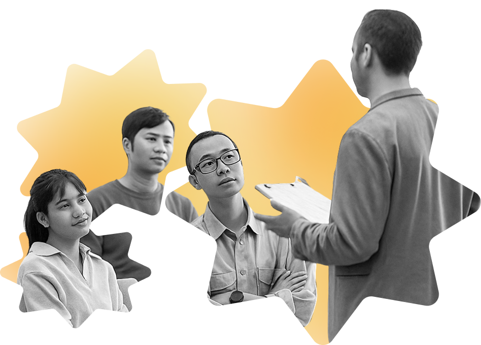 Four people with stars