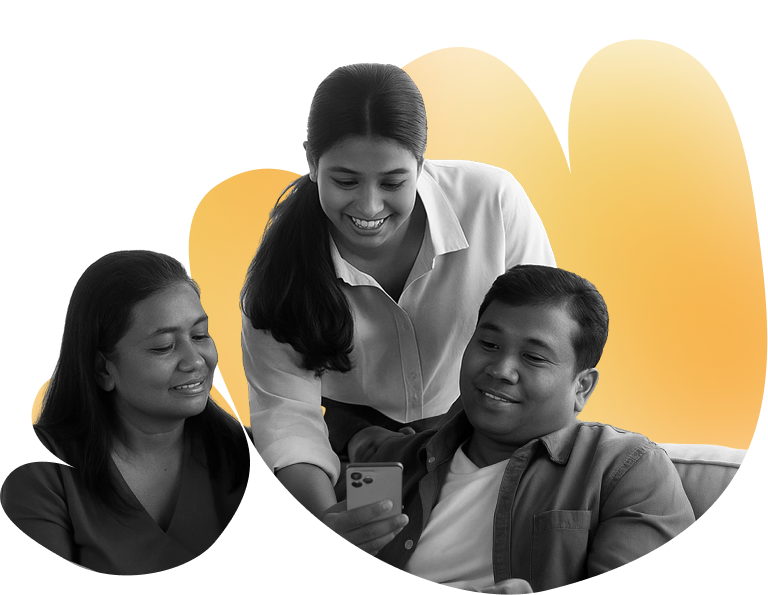 Three people with phone